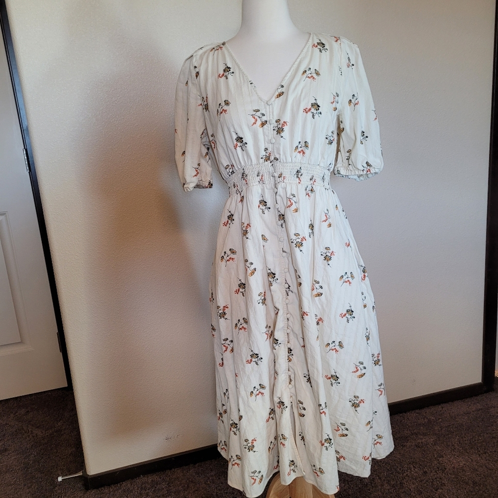 Madewell L short puff sleeve cotton dress with pockets